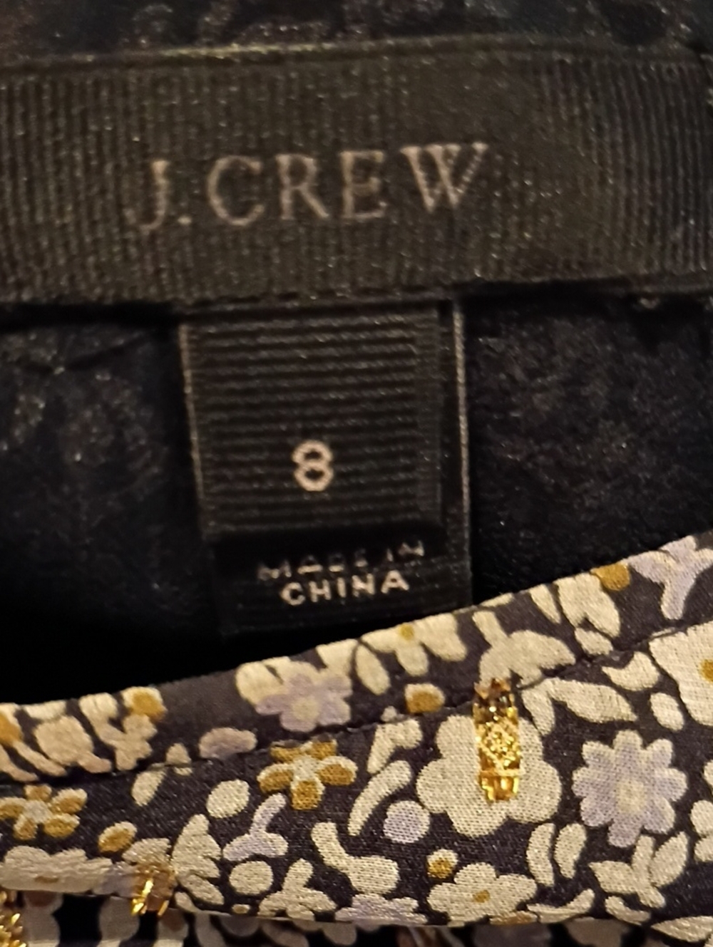 J. Crew Gray and Black Floral Silk Blouse with Gold Embellishments